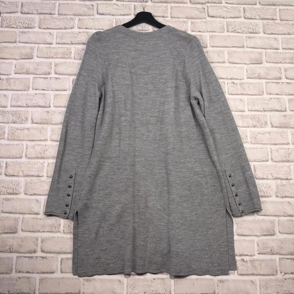 Tahari Merino Wool Blend Cardigan Open-front Gray Ribbed Knit Sweater Women's L - Picture 4 of 8